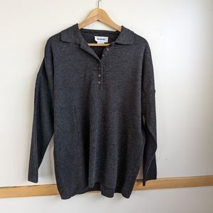 Lecomte | Vintage Wool Blend Collared Sweater Medium Made in Italy Knit Gray